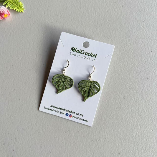 Micro Crochet Monstera Leaf Earrings
