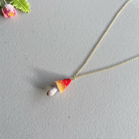Micro Crochet Mushroom Necklace