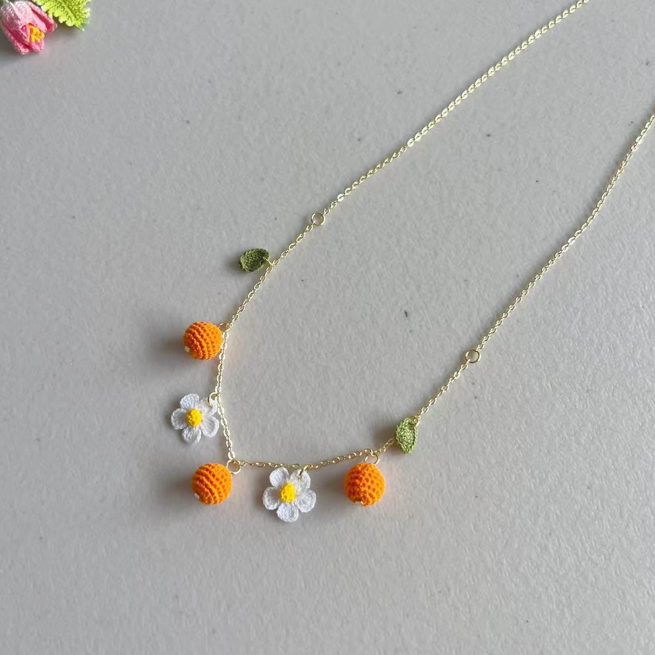 Micro Crochet Fruit Orange Necklace | Handmade Gift for Her