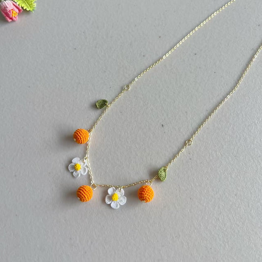 Micro Crochet Fruit Orange Necklace | Handmade Gift for Her