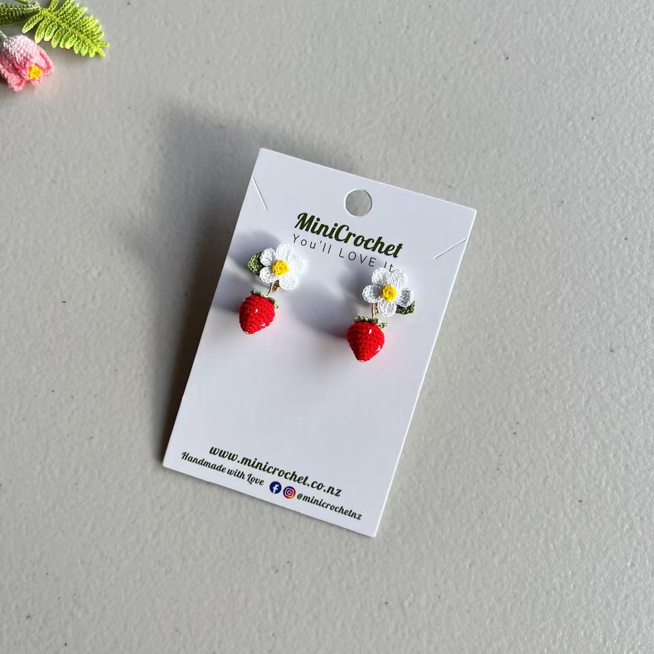 Micro Crochet Strawberry Earrings