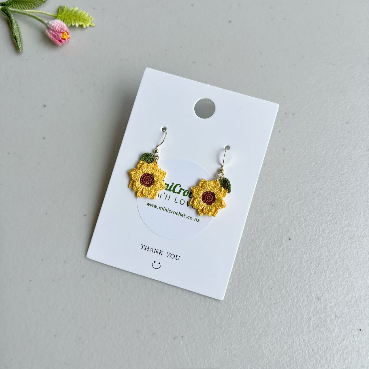 Mini Crochet Sunflower Earrings | Sunflower Drop Earrings