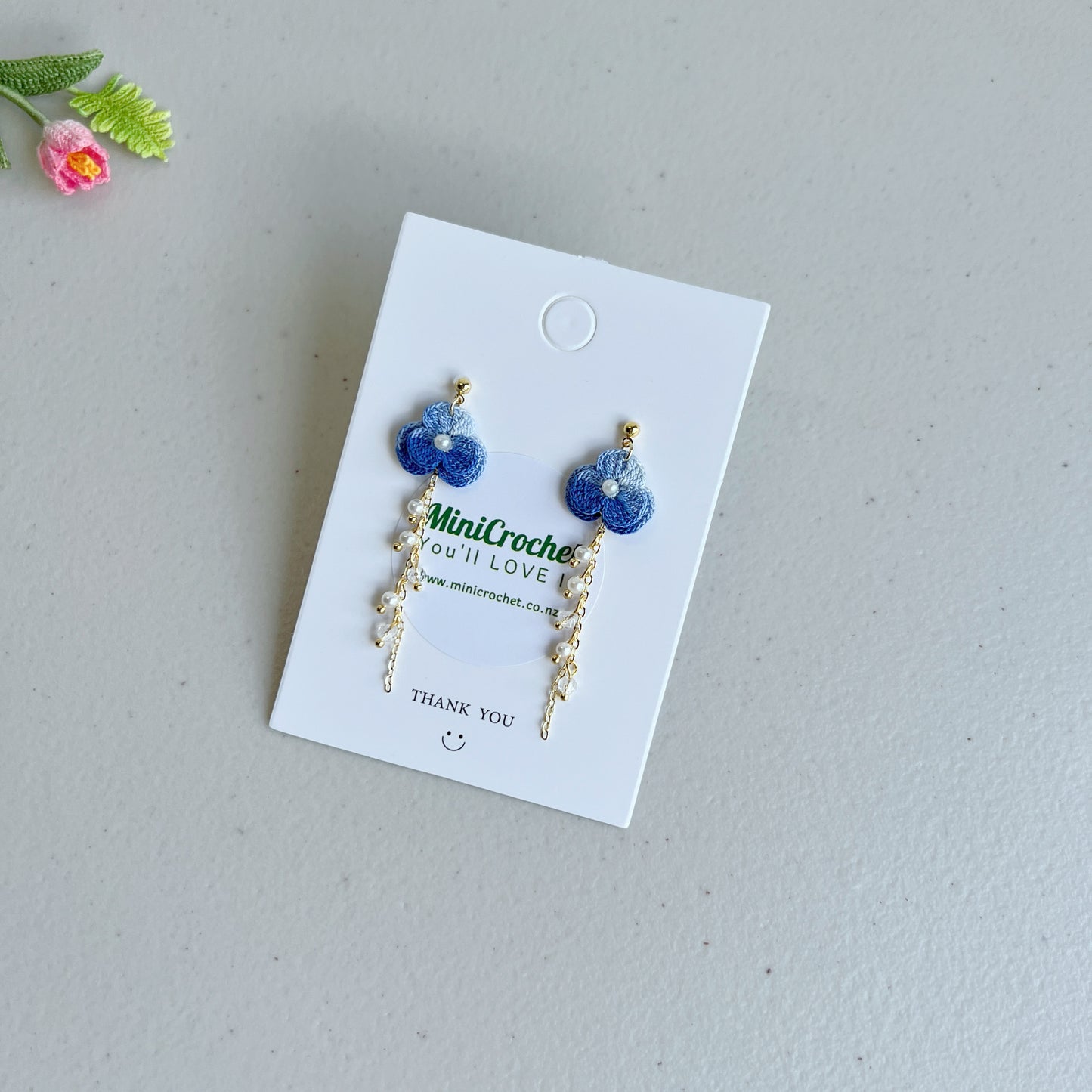 Crochet Viola Tricolour Dangle Earrings | Handmade Flower Earrings | Special Gift for Her