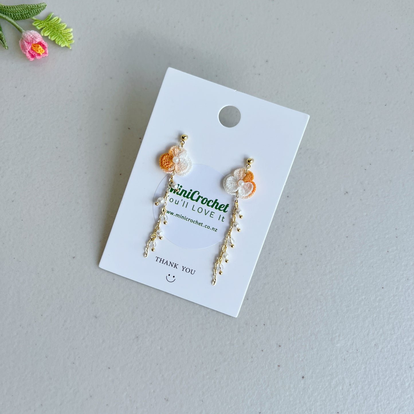 Crochet Viola Tricolour Dangle Earrings | Handmade Flower Earrings | Special Gift for Her
