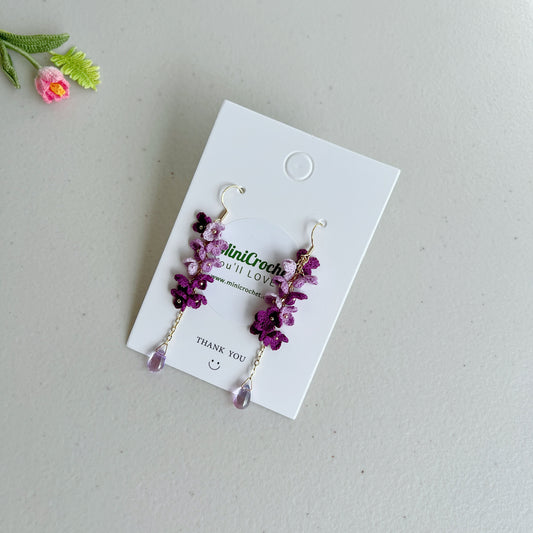 Micro Crochet Wisteria Earrings | Handmade Dangle Earrings | Unique Gift for Her